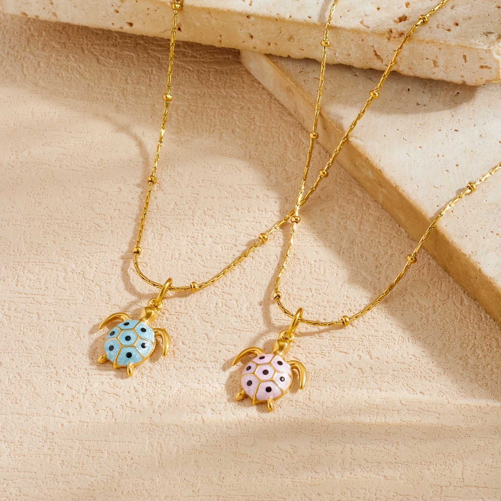 Women's Enamel Sea Turtle Pendant Necklace, Beach Style