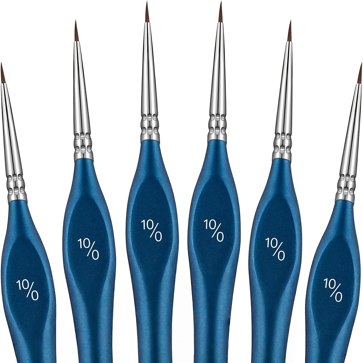 TEMU 6pcs Miniature Paint Brush Set With 10/0, 5/0, 3/0 Tip - Triangular Handle Round Tip Suitable For Models, Paint By Numbers, Acrylic Watercolor &