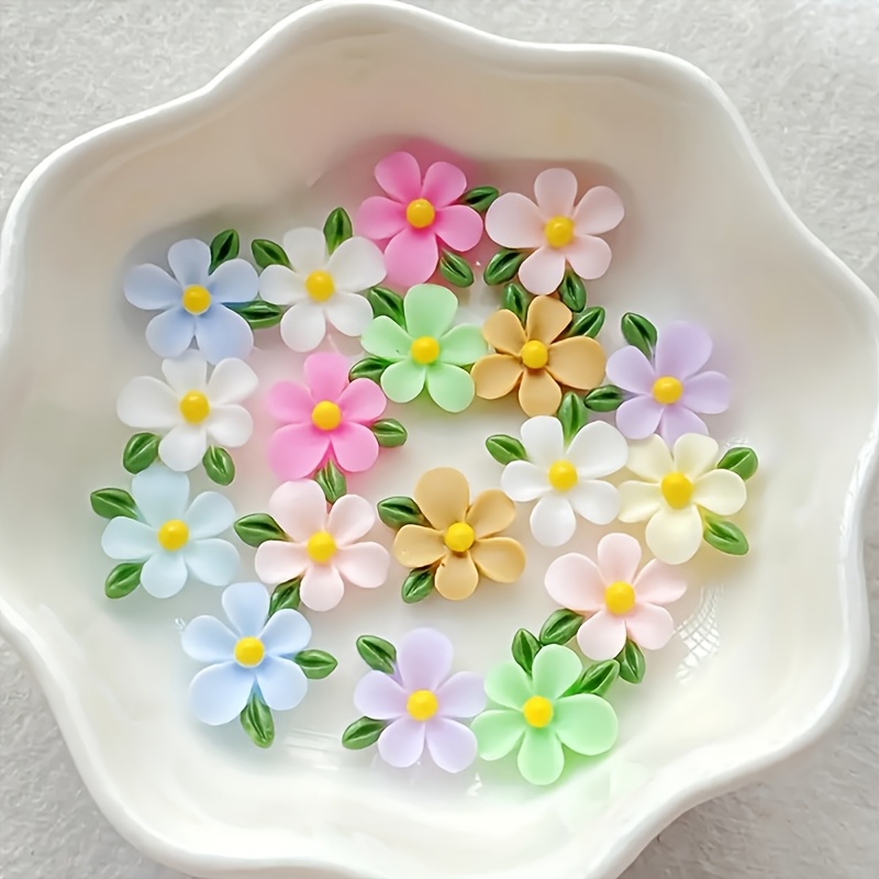 Mixed Resin Mini Flower and Leaf Flat Back Charms Set