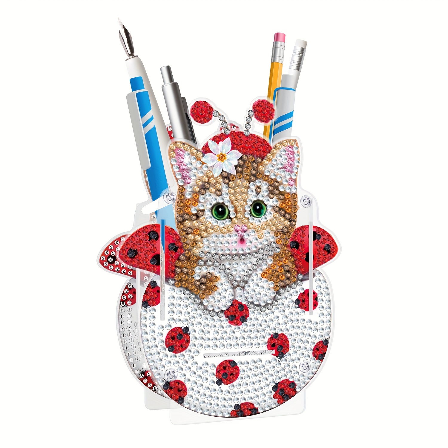 1pc Diamond Painting Diy Handmade Pointed Diamond Pen Holder, Desk And Desktop Storage Decoration Pvc Material (gray Cat)