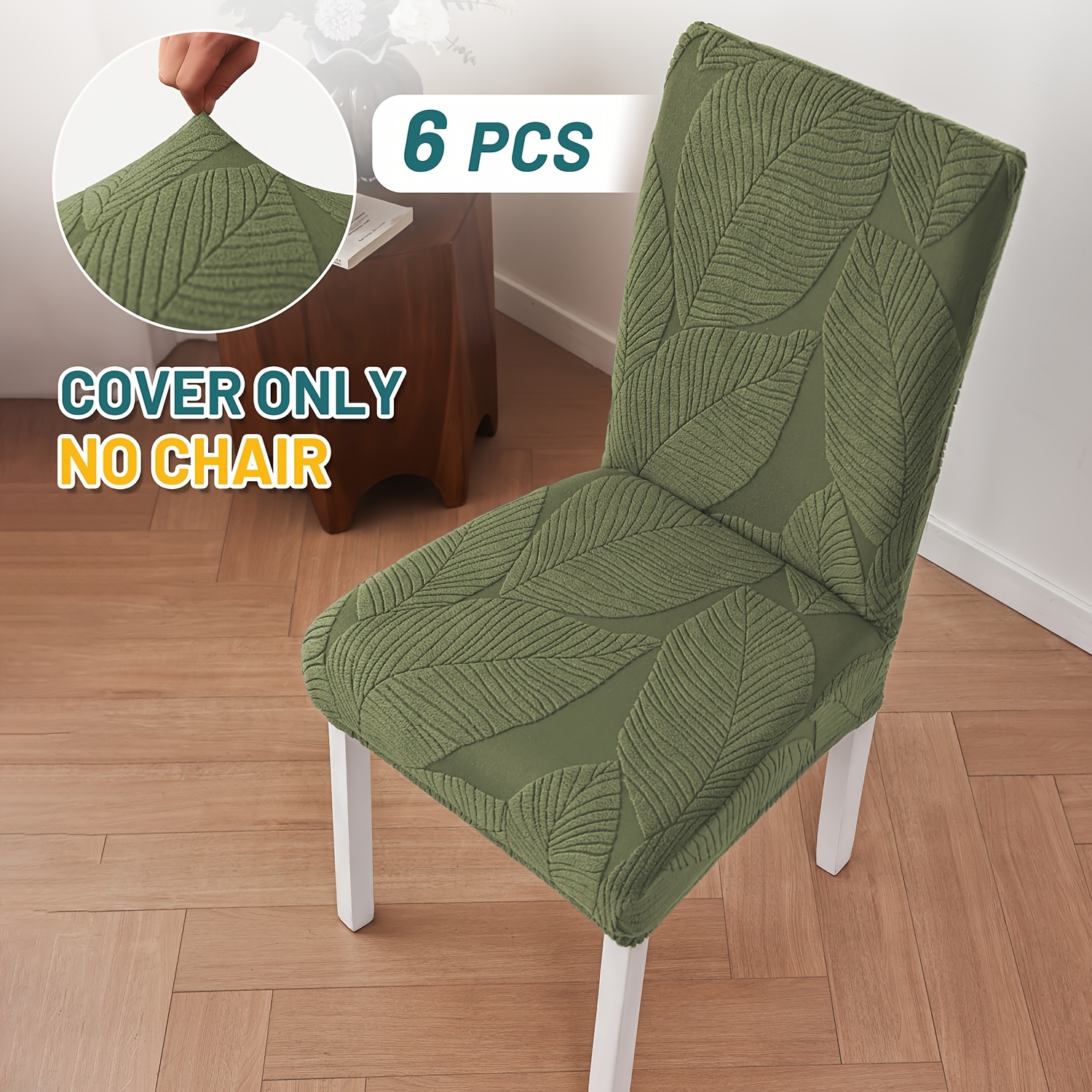 TEMU 4/6pcs Leaf Pattern Stretch Full-cover Chair Slipcover Set, Soft High-elasticity Fabric, Suitable For Home Chair Decoration And Protection