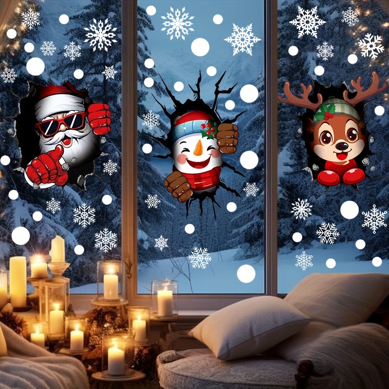 static electricity stickers christmas decoration three dimensional stickers santa claus window stickers snowflakes snowman elk glass stickers christmas party decoration stickers details 5