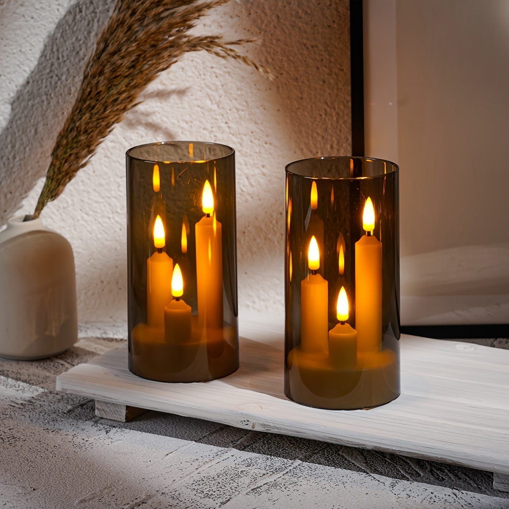 TEMU Lot de 2 bougies LED scintillantes, bougies LED flamme à mèches, ensemble de bougies LED réalistes scintillantes dorées et grises à , bougies