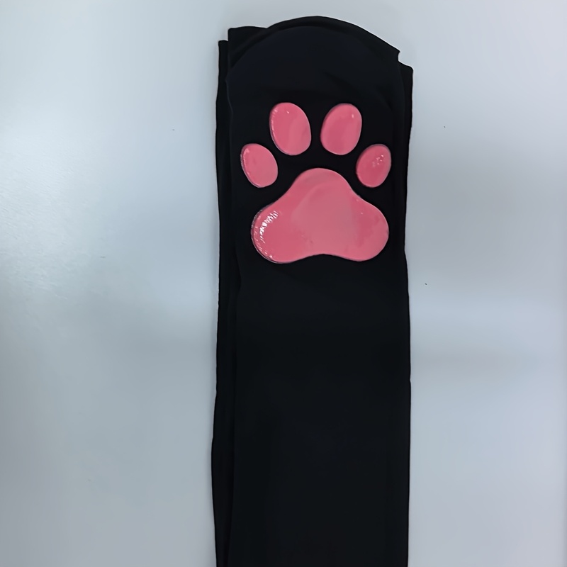 TEMU 3d Cute And Paw Over-the-knee Socks, Available In Black And White, Adorable Soft Five-toe Socks, Cat Paw Cushion Socks