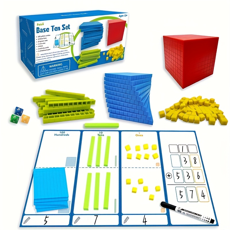 Decimal Blocks Classroom Teaching Set - Physical Math Manipulatives For Value, Addition And Subtraction , Essential Stem Visual Aids For Elementary And Home Schools.