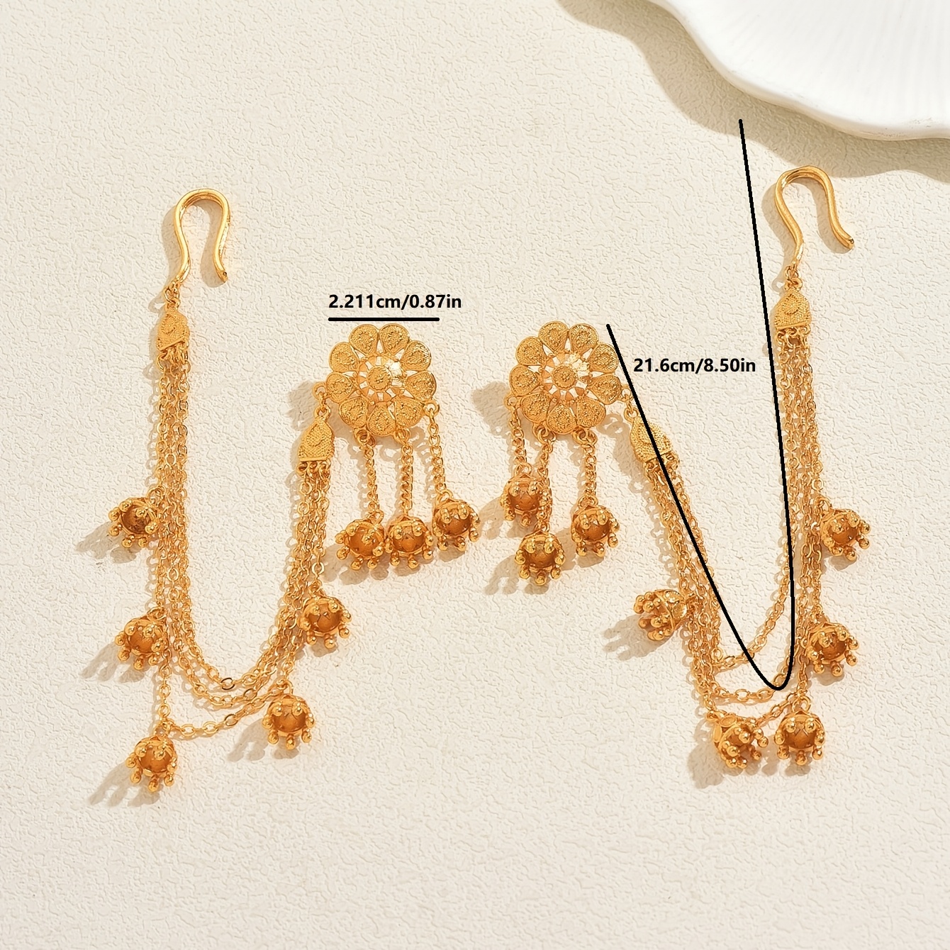 TEMU 1 Paire de Boucles d'Oreilles Rétro et Incroyables Style Arabe Ethnique avec Clochette et Gland, pour Femmes, Boucles d'Oreilles d'Addition pour