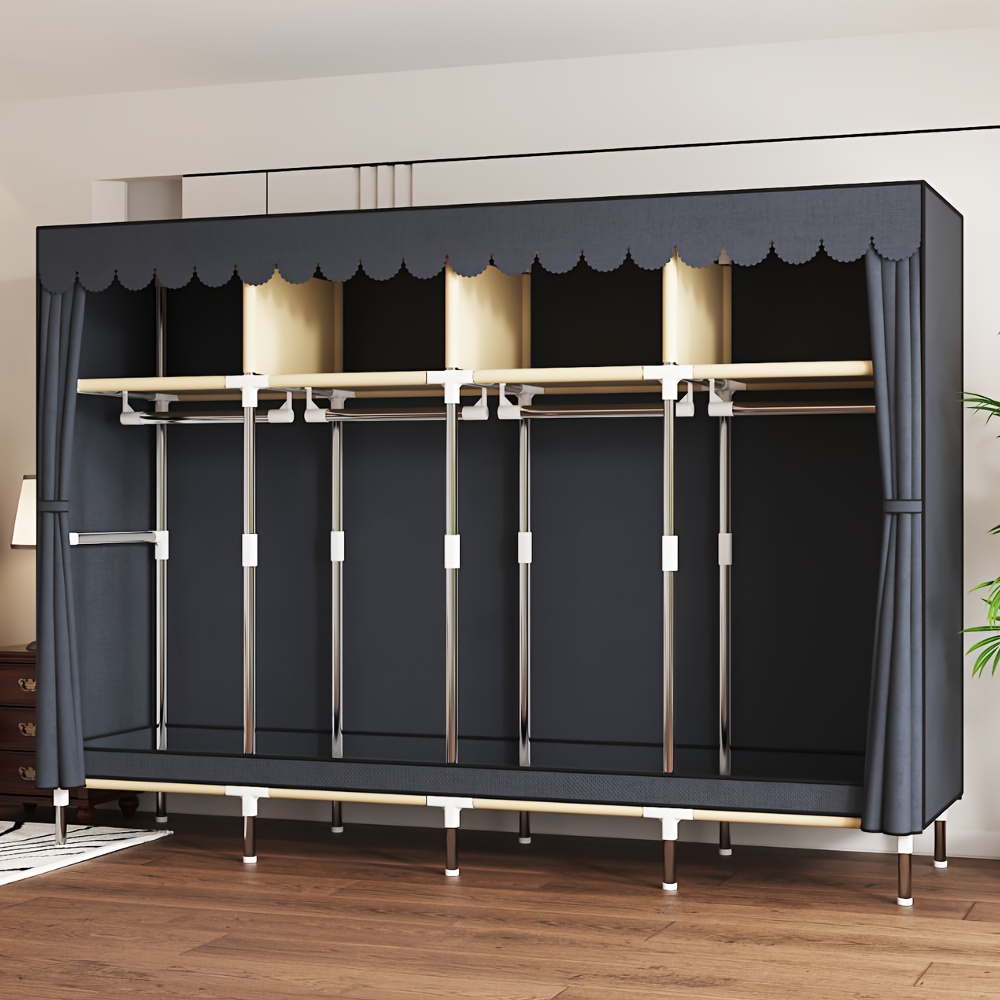 Large Capacity Freestanding Wardrobe with Metal Frame, Dustproof Storage Organizer for Bedroom, Dorms, and Rental Apartments - Mount, Independent Design, Under 3.2 Cubic Feet Closed Storage - Image 6