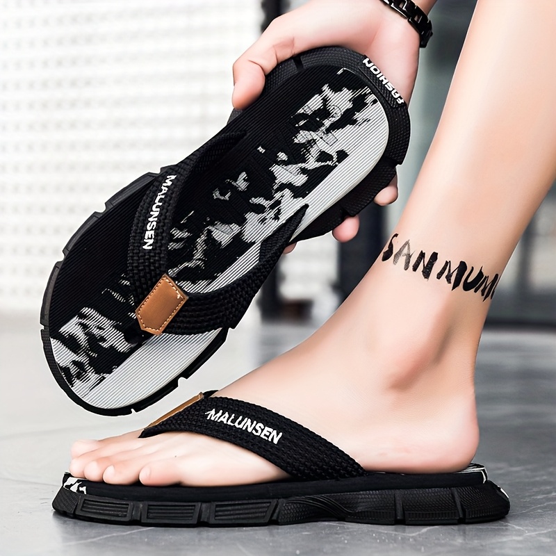 mens fashion flip flops summer non slip thong sandals with thick soft sole comfortable for daily wear beach   black white striped design eva material   outdoor activities beach footwear striped flipflops eva sandals Product details 3