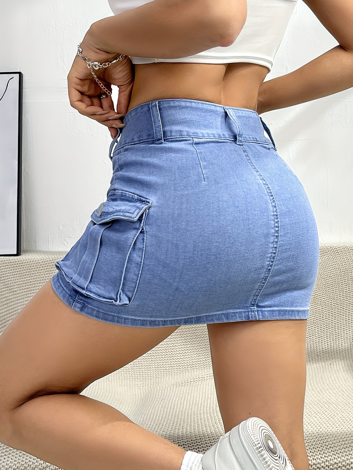 Pleated Skirt Plus Size Jean Skirts 70s Denim Plus Size Skirts