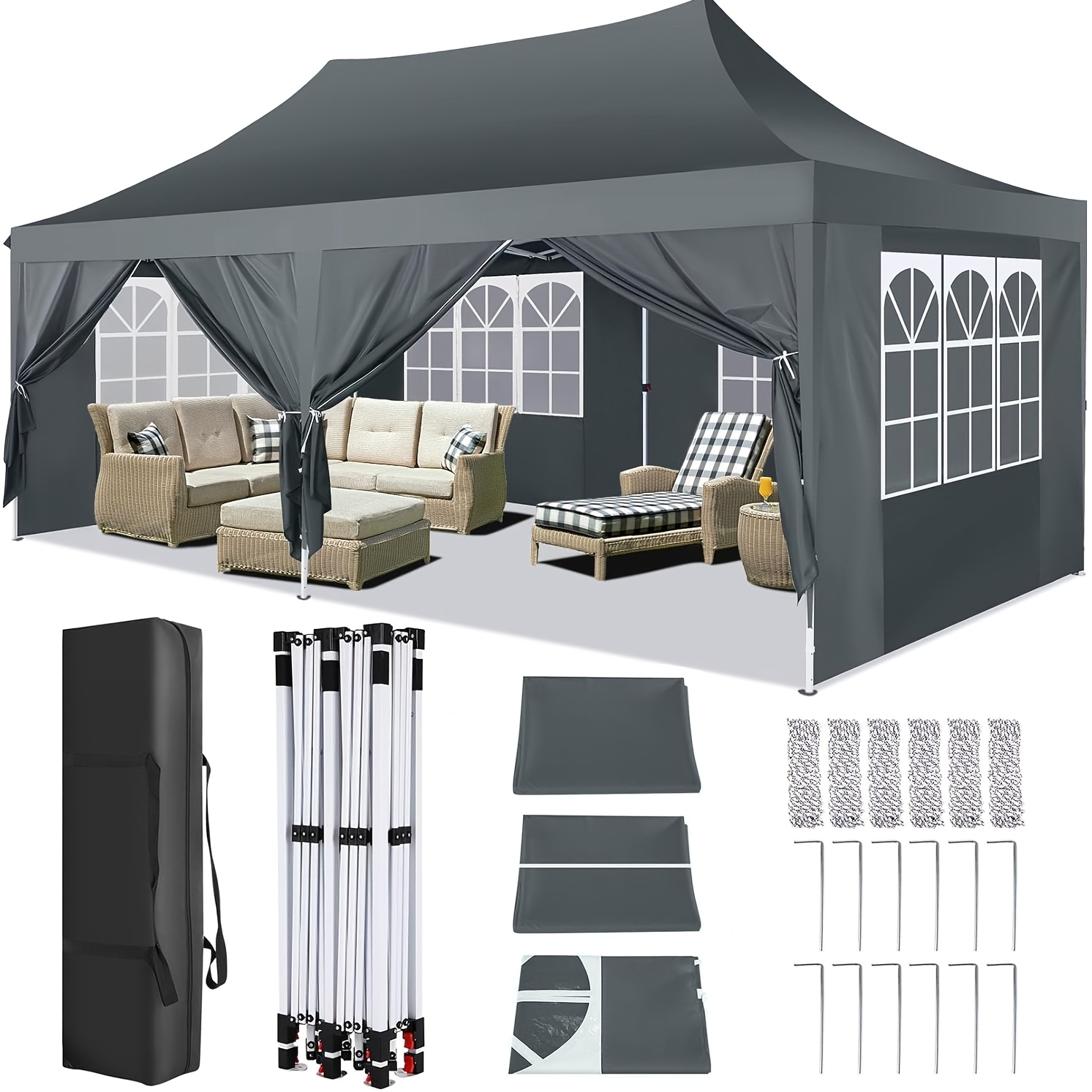 E-shop 3X6M/3.05X3.05M Pop-Up Zelt mit 6 abnehmbaren Seitenwänden oder 4 abnehmbaren Seitenwänden, erhältlich mit oder ohne Sandsäcke, Stil, ideal für