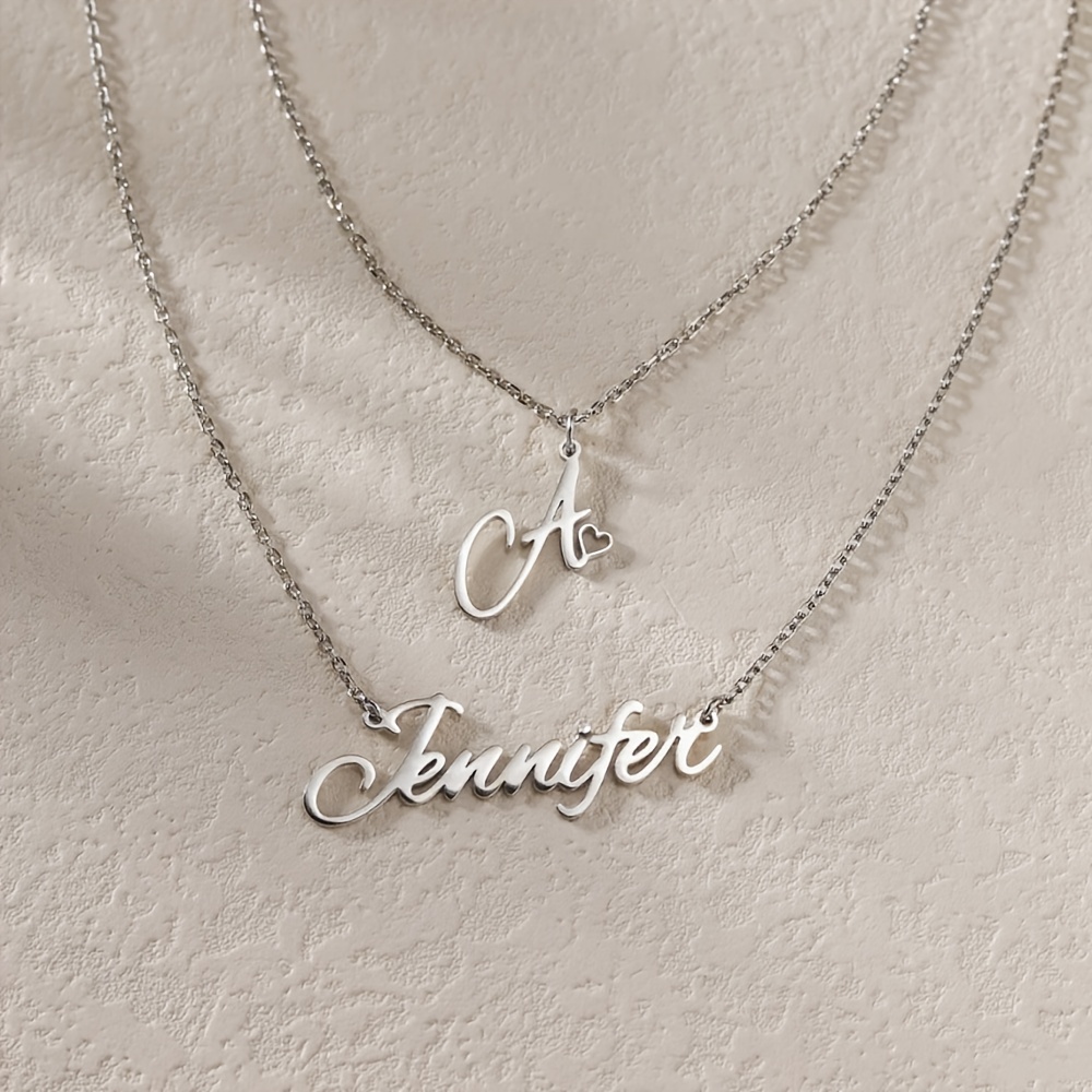 Custom Double Layered Heart Initial Necklace, Personalized Gift