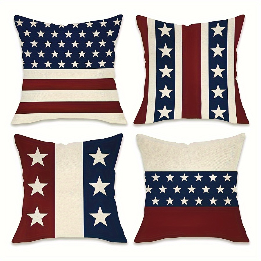 

4pcs, 4th Of July Patriotic Decorative Throw Pillow Covers America Usa Rustic Stripes Stars Outdoor Pillowcase, American Independence Day Cushion Case Home Decor (no Pillow Core)