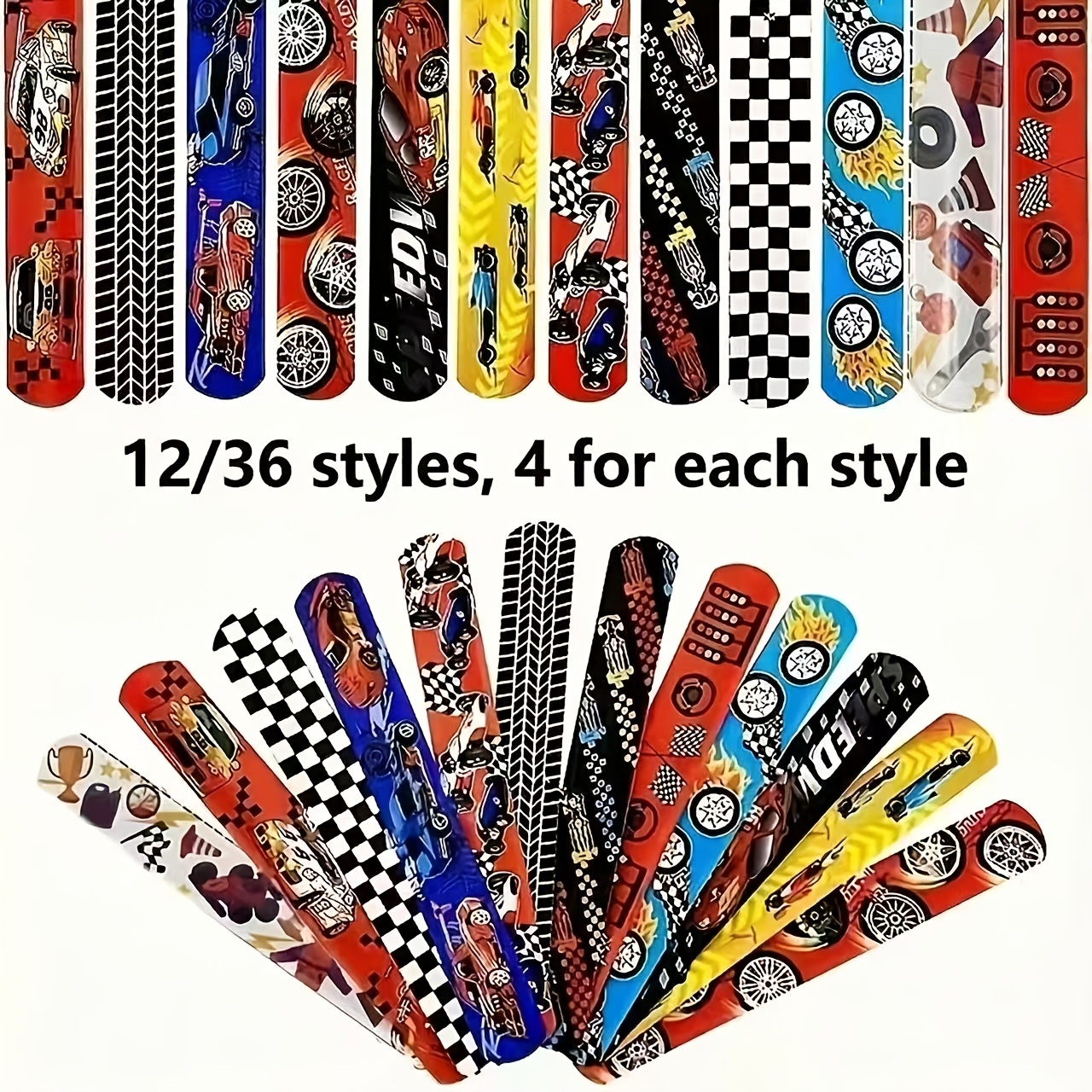 12 36pcs race car party decorations favors racing bracelet racing wristbands bracelet checkered slap bracelets dirt bike task game decorations car birthday party supplies gift for new year valentines day