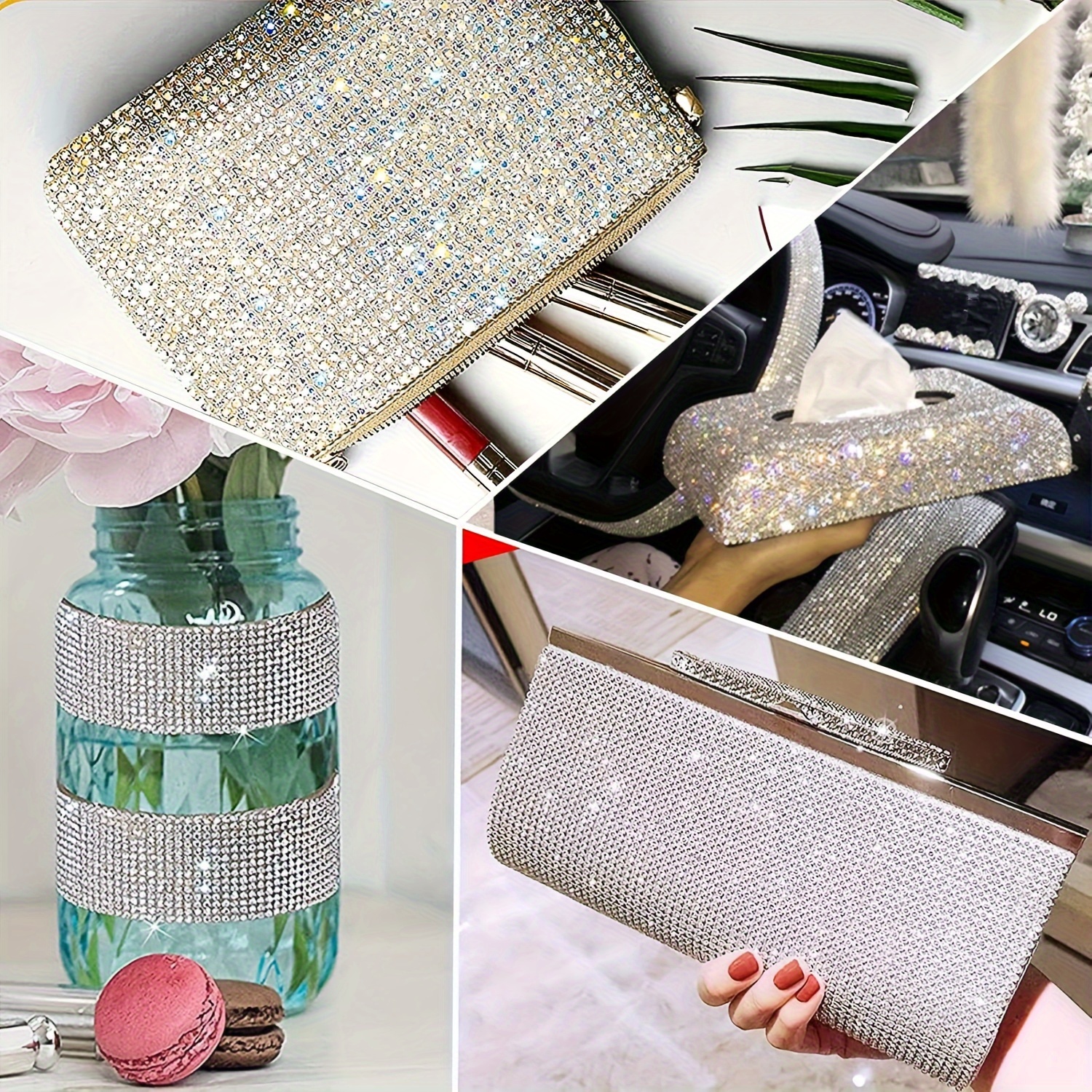 self adhesive crystal rhinestone ribbon bling sparkle trim wrap for diy crafts wedding home decorations vase cosmetics accessories details 4