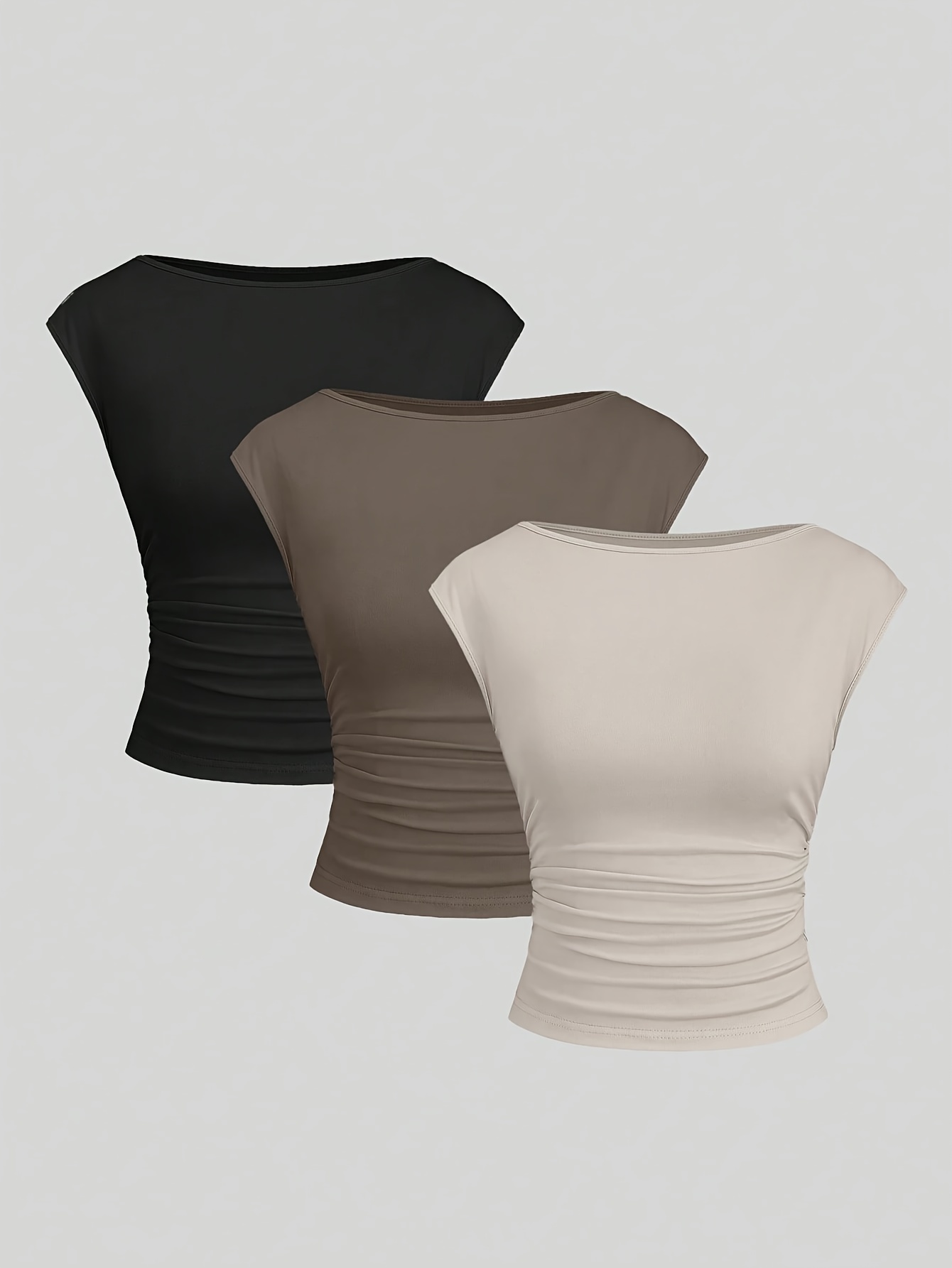 3 piezas blusa/traje de manga corta ajustada para mujer - elegantes dobladillos asimétricos, colores   (colores), camisetas de elasticidad media - paquete de 3 conjuntos lavables a máquina para  /verano, uso casual y semi-formal - no camisetas