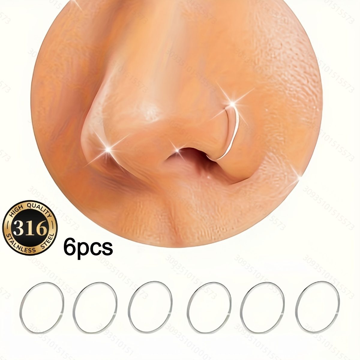TEMU 6pcs Steel Nose Rings, 6-10mm Hypoallergenic Nose Rings, Multi-functional Body Piercing Jewelry, Suitable For Daily Wear