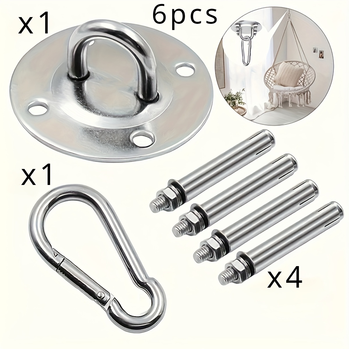 TEMU 6pcs Heavy Duty Swivel Hooks For Hammock & Ceiling Wooden Porch Swivel Hooks, Hanging Hooks, Swivel Hammock Set