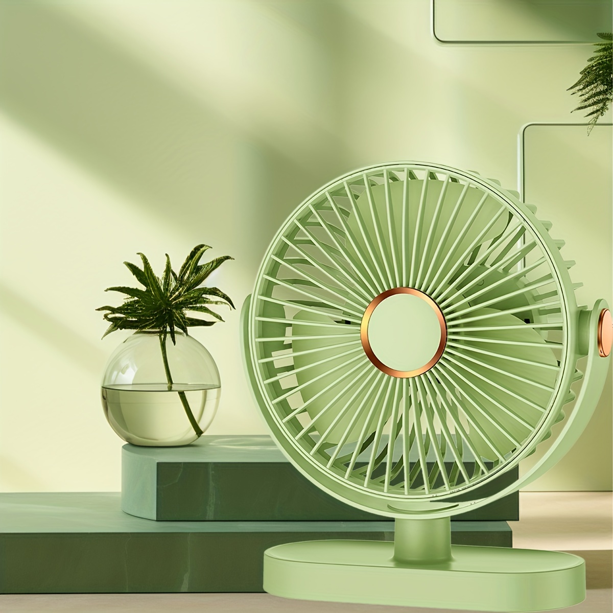 TEMU Usb Rechargeable Desk Fan, 360-degree Adjustment, 5 Strong Airflow, Led Night , Portable Mini Fan For Home Office Bedroom Table And Desktop, Essential For Traveling