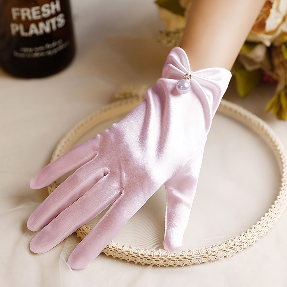 Women's Satin Short Opera Gloves, Elegant 1920s Style with Trim