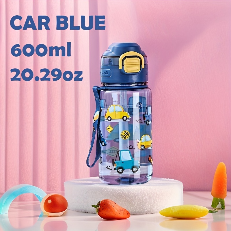 Image of 1pc 600ml/20.29oz New Cute Cartoon Plastic Water Bottle With Straw And Direct Drinking Options, Portable Student Sports Bottle For Outdoor Activities, Travel, School, And Daily Home Use