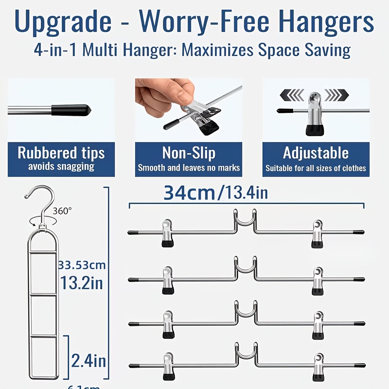 TEMU Clothes Hanger With Reinforced Adhesive Hooks, Can Clip Pants And Skirts, , Mark-free, -saving, Foldable Hanging Storage Clothes., Clothes Pins