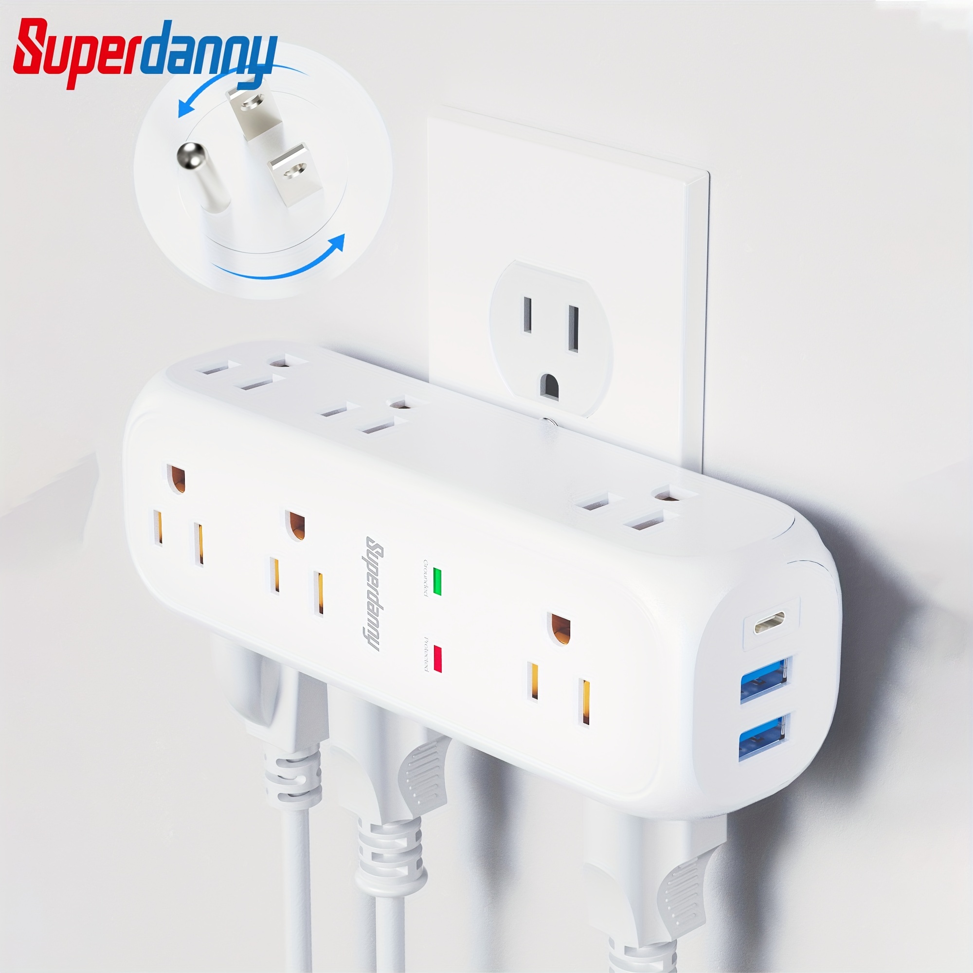 

Superdanny Multi Plug Outlet Extender, Outlet Splitter Protector With 360° Rotating Plug, 9 Ac Outlets, 3 Usb Wall Charger, 4-sided Swivel Wall Plug Extender For Home, Office, Travel