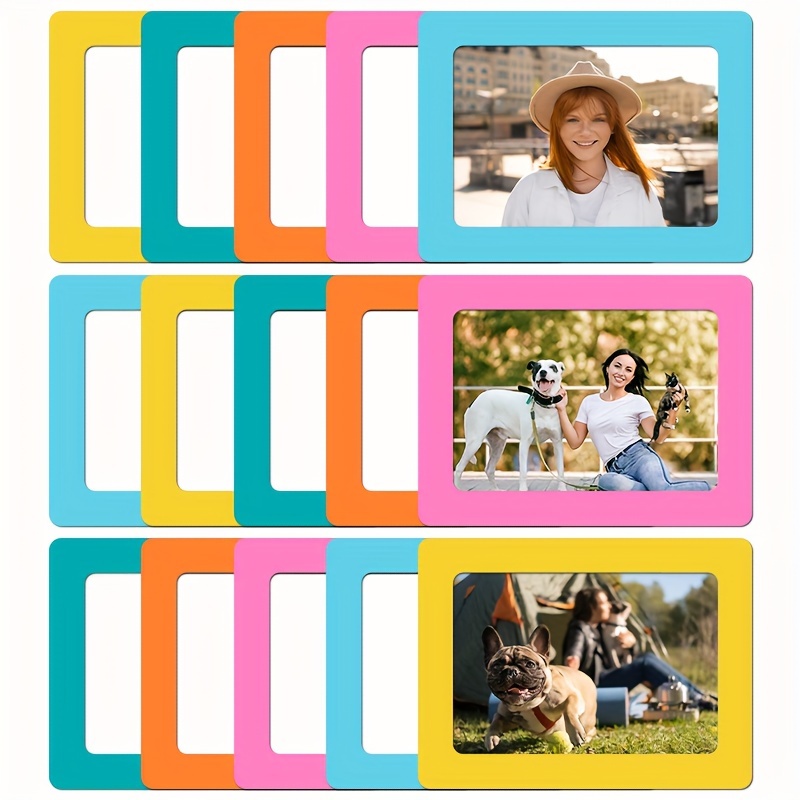 

15pcs Magnetic Refrigerator Photo Picture Frames, Diy Picture Frame, 5 Colors Magnetic Picture Frames For Refrigerator Walls Windows Documents Photos, Modern Simple Display Frame