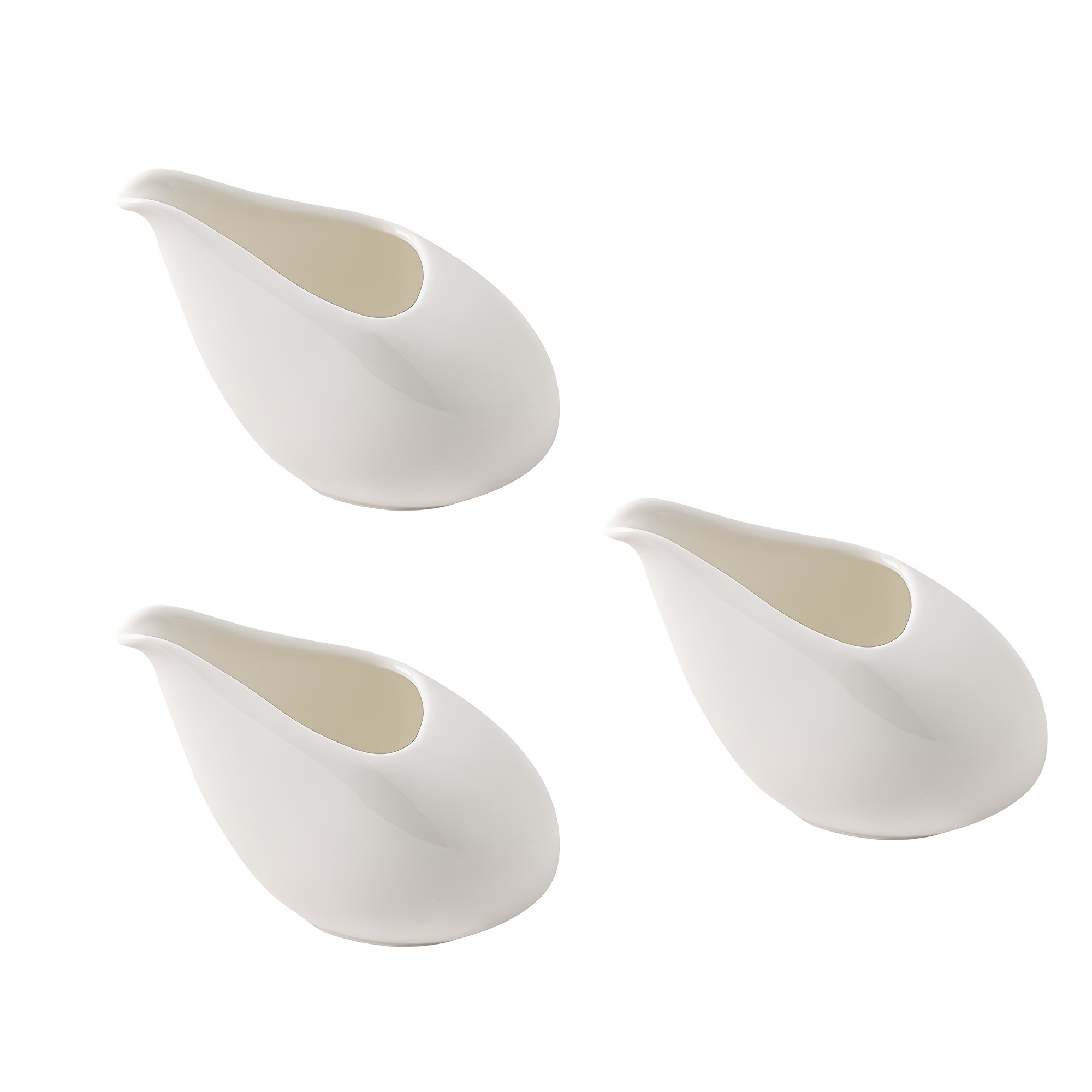 Image of 3pcs 100ml/3.4oz Elegant European-style Mini Ceramic Milk Jug, White Porcelain Milk Sauce Dispenser, Suitable For Coffee, Tea, And Small Syrup Jug Set.