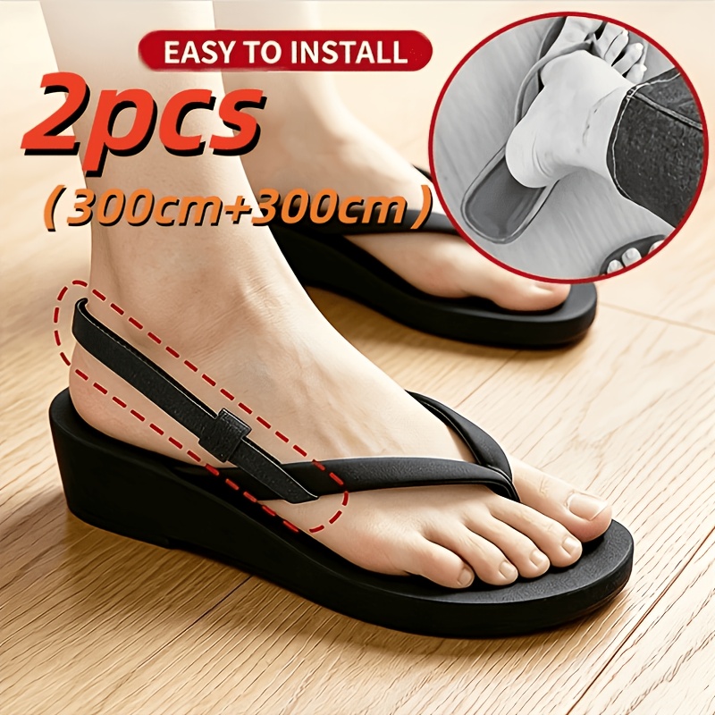 TEMU 2pcs 300cm+300cm / Diy Slipper Transformation Tool - Diy No-sew Hook And Loop Slipper To Sandal Conversion Straps - Improves Slipper Heel