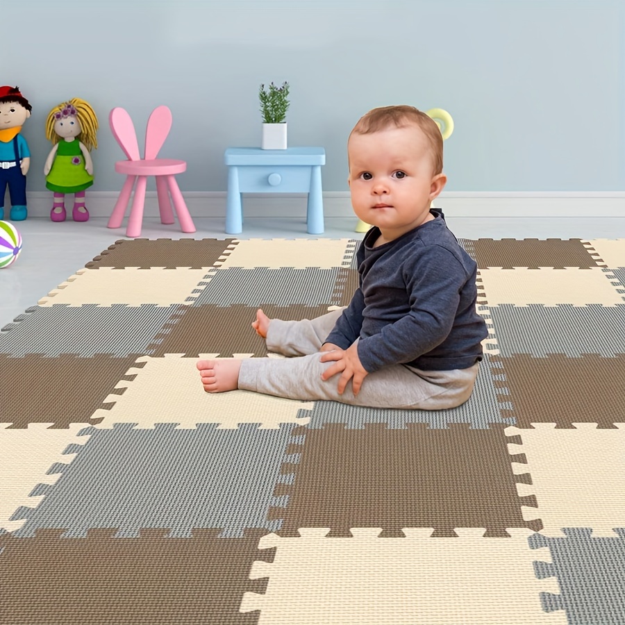 PCS Foam Play Mat: Thick Floor Mats for Yoga, Exercise, And Play  Multi Puzzle Blocks in White, Beige, And Gray Soft, Non-Toxic, And