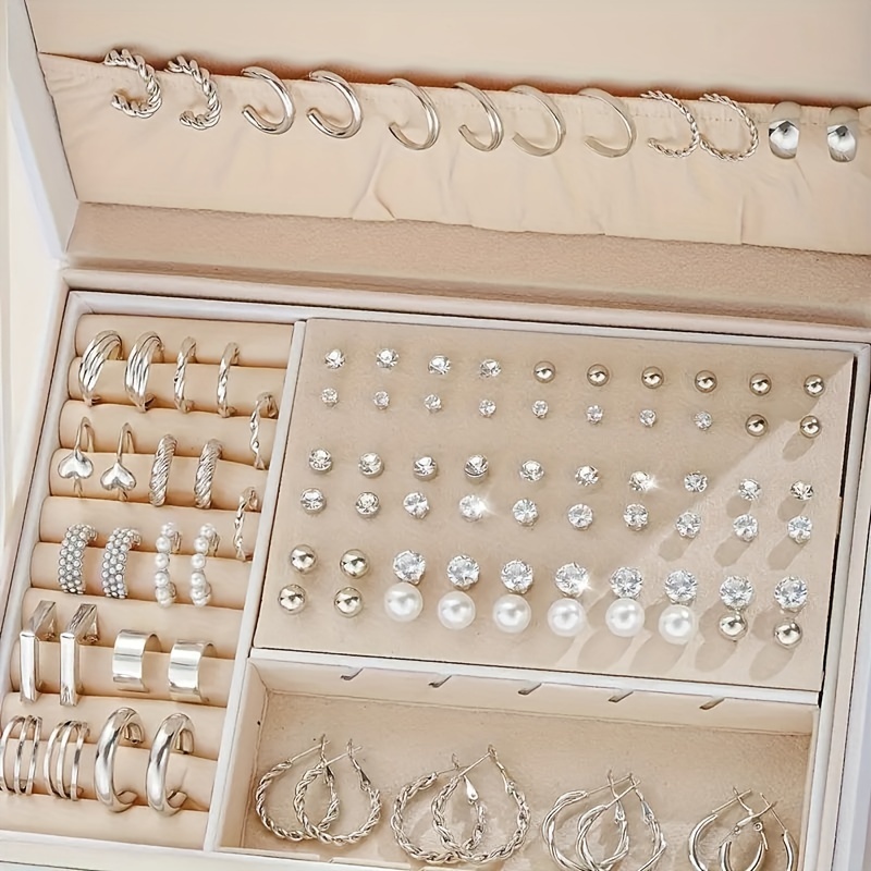 

102-piece Lady's Earring Set, Elegant Minimalist Geometric Style, Assorted Studs And Hoops, Perfect Gift For Holidays And Date Nights, Daily Wear Ear Accessories (box Not Included)