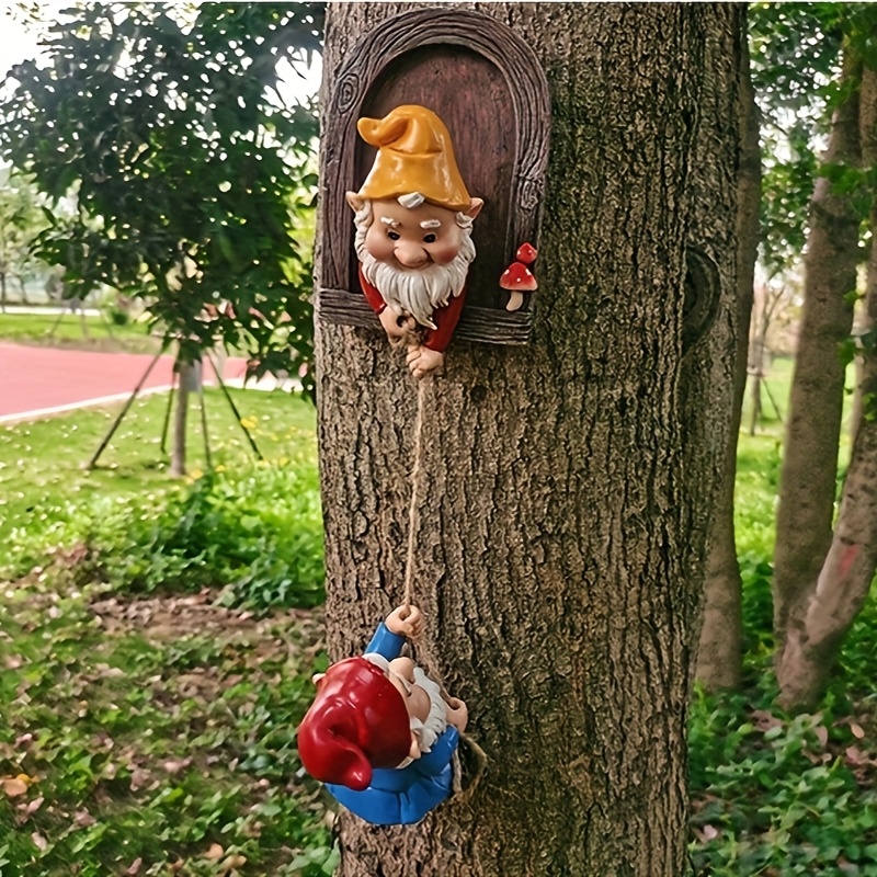 Climbing Tree Gnome Garden Sculpture – Cartoon Resin Ornament For Plants, Balcony, Porch