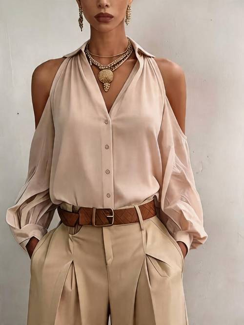 qd260115185 elegantes damen-top, sommer-bluse in uni-farbe mit freiliegenden schultern, langarmshirt mit für pendeln dating