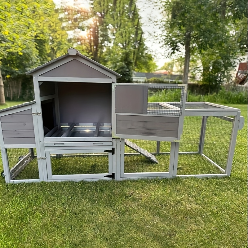 

Aivituvin Mobile Wooden Chicken Coop With Nesting Box, Waterproof Asphalt Roof, And Wire Netting - Expandable On Wheels