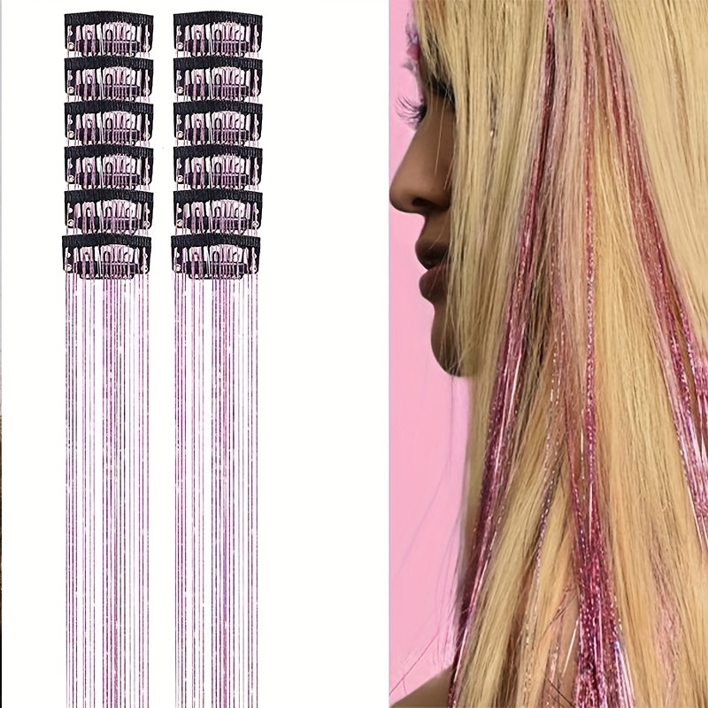 E-shop Festliche Glitzer-Haaraccessoires - 12 Stück, 24-Zoll Feen-Haarclip-Extensions - Glänzende Haaraccessoires für Frauen - für glattes Haar - Ideal