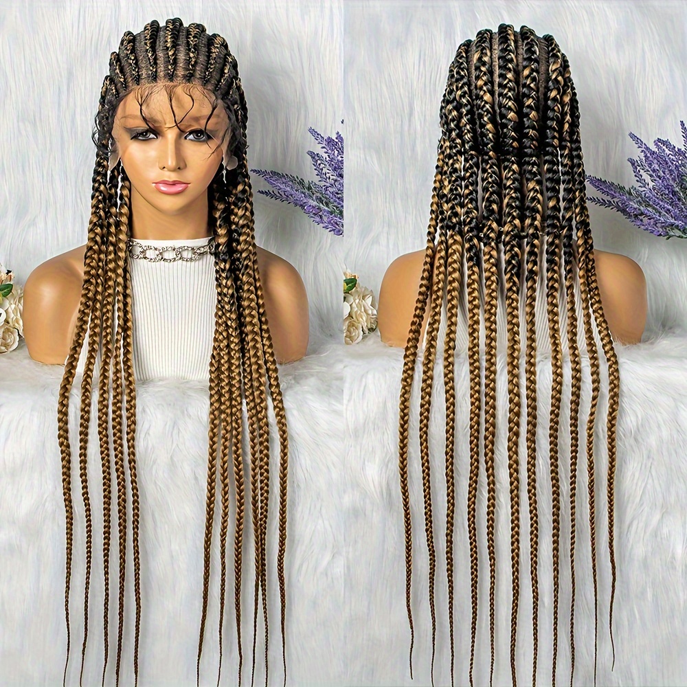 Full Lace Cornrow Braided Wigs Women Cornrow Box Braids Wig Temu