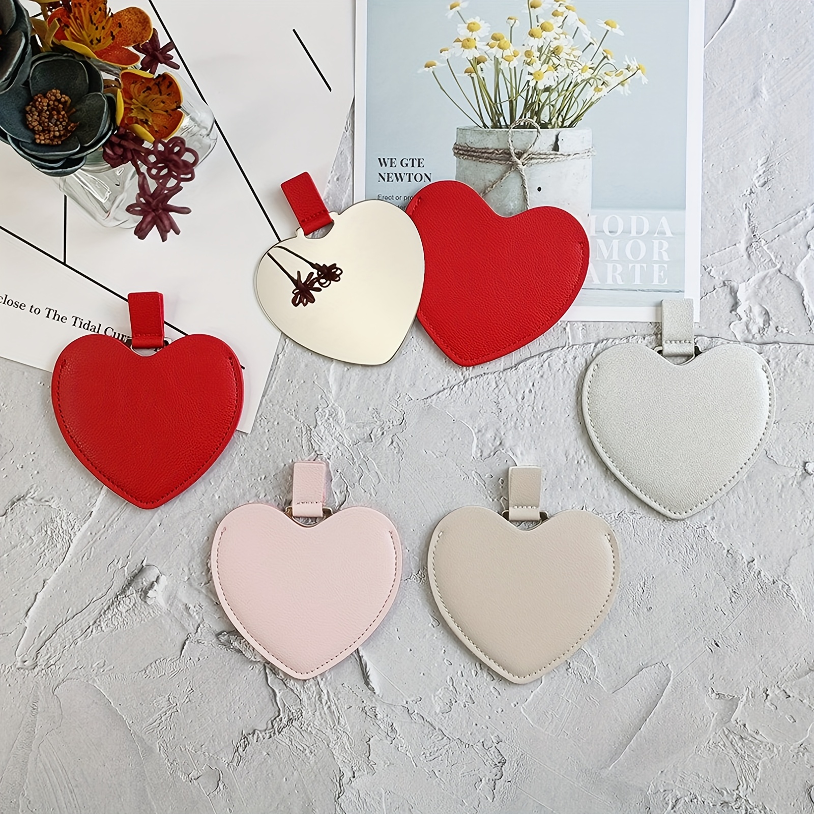 compact and portable heart shaped makeup mirror mini stainless   leather travel mirror perfect gift for holidays shatterproof touch up mirror