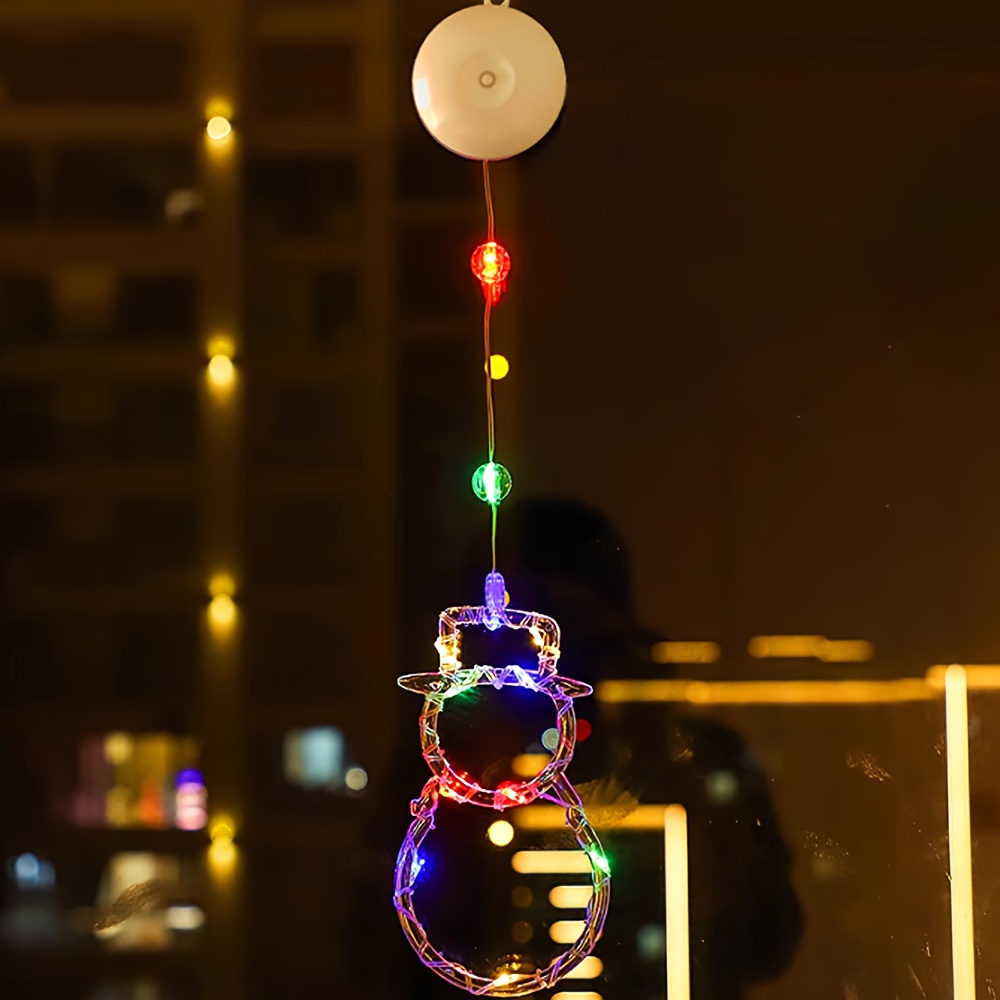 led christmas window lights suction cup lights battery powered fairy lights snowflake star christmas tree snowman reindeer bells hugging star shape indoor christmas string lights Product details 5