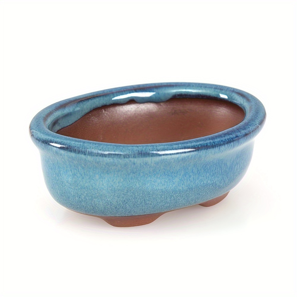 

Elegant Oval Purple Clay Bonsai Pot - Durable Ceramic Succulent & Miniature Plant Planter With Drainage Hole For Balcony Decor, Perfect For Weddings
