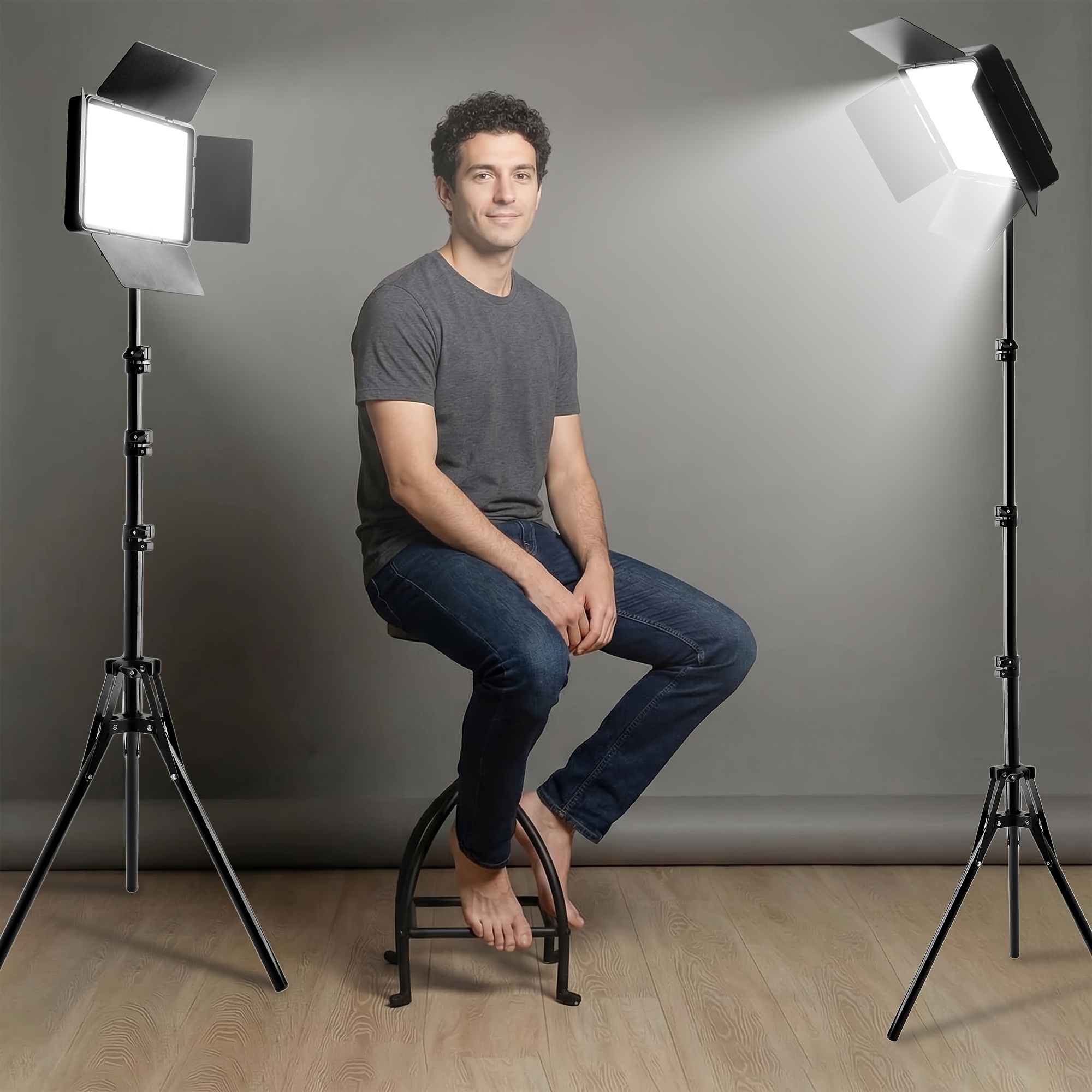 2 Sets LED Video Light Kit with Tripod, 3 Lighting Modes