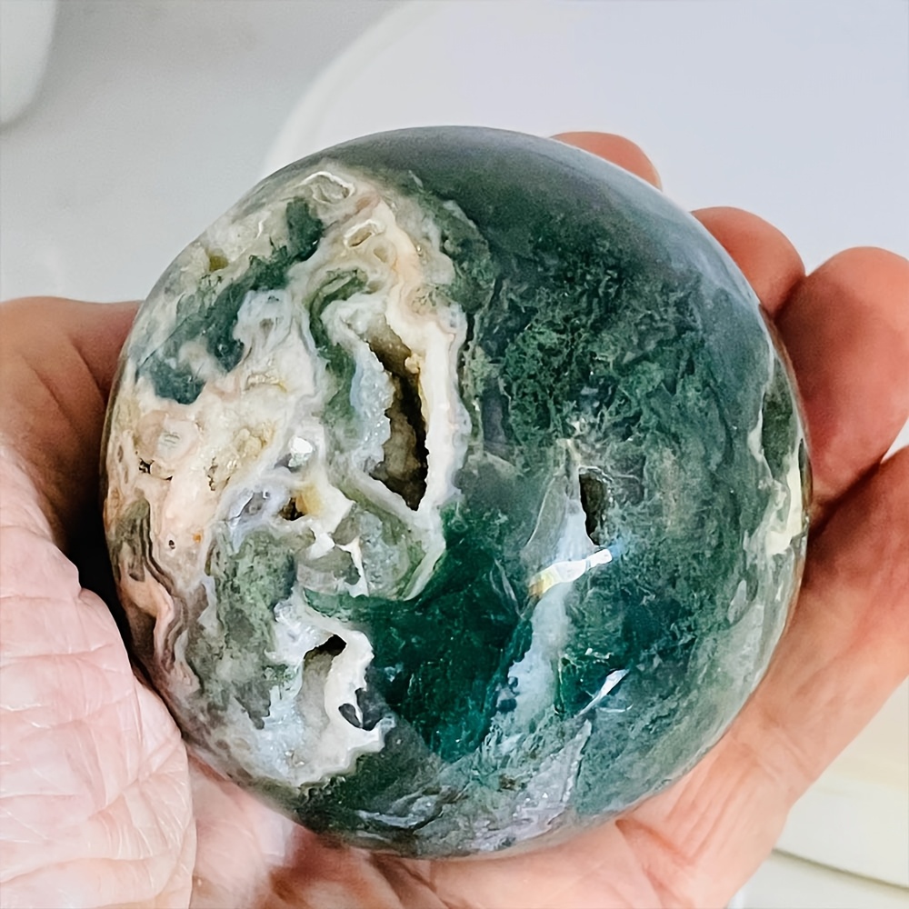 TEMU 1pc Random Stunning Rare Moss Agate Sphere, Mineral Collect, Beautiful Moss Agate Sphere, Collection Art Decor, Unique Holiday Gift, Choice For