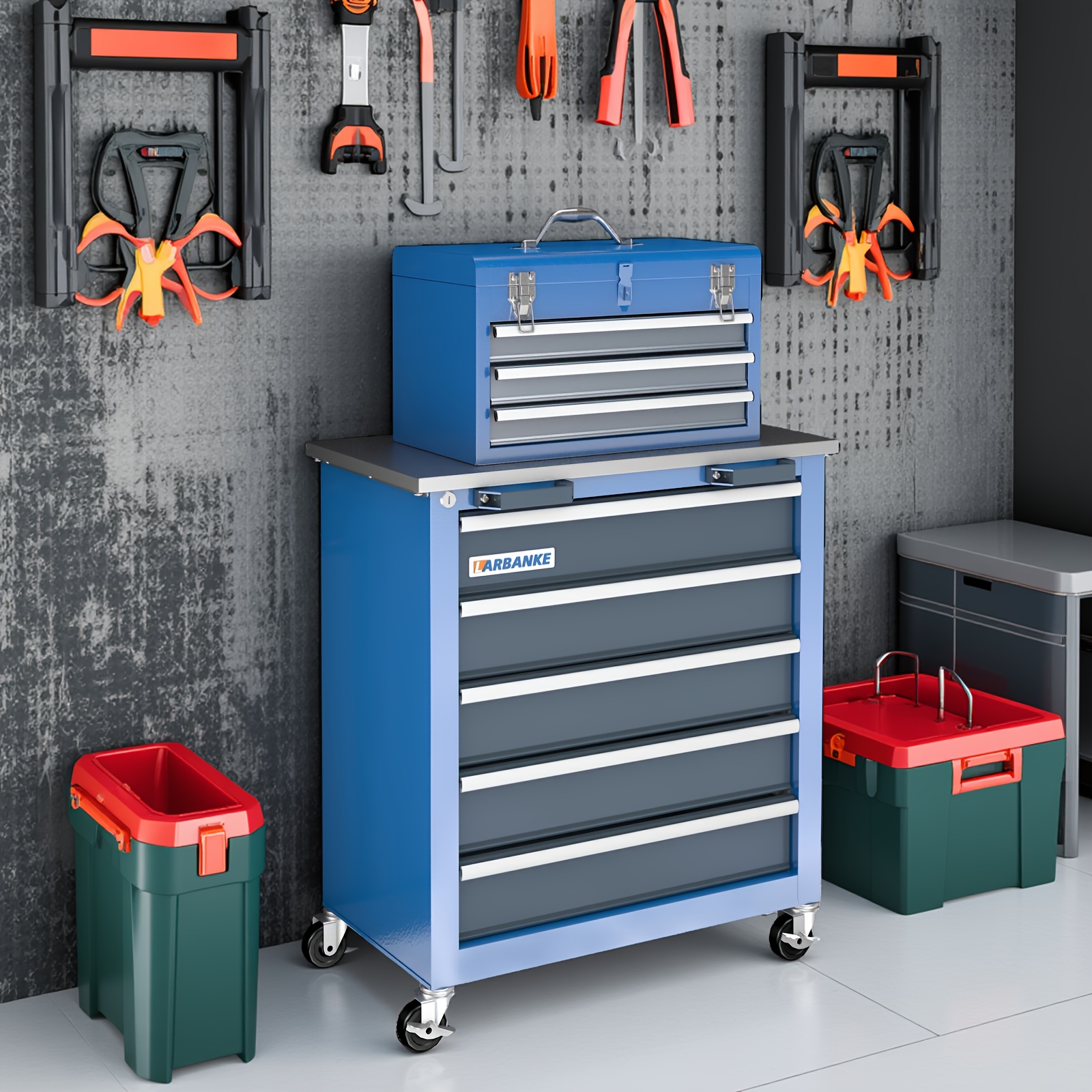 5 Drawer Rolling Tool Cabinet For Garage Storage Box - Red