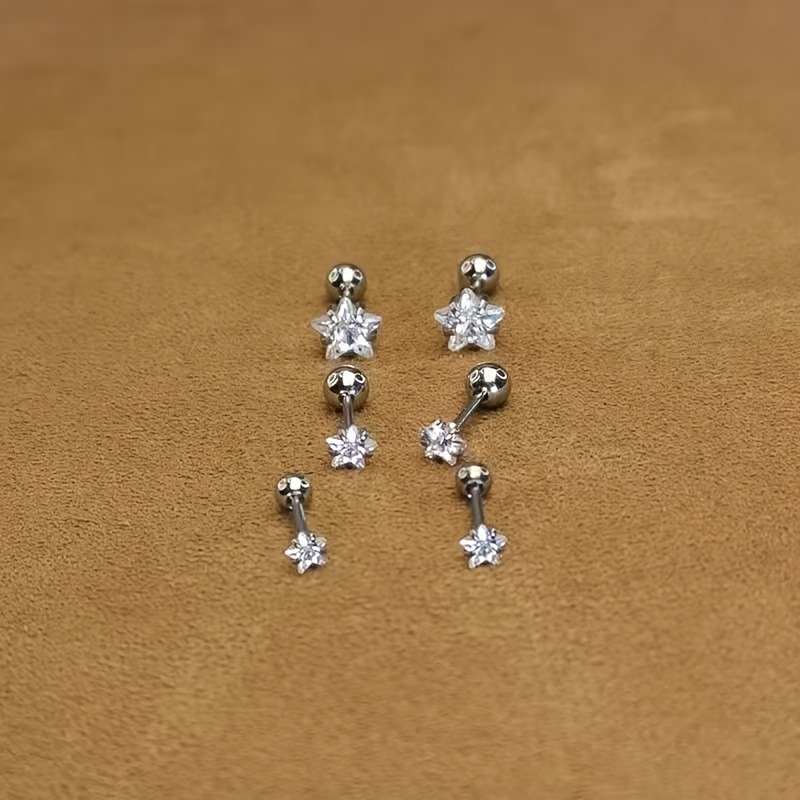 a set of three pairs of earrings   shaped super sparkly elegant and   with a threaded structure to prevent falling off suitable for bathing and sleeping without needing to remove them   everyday wear and multiple e Product details 1