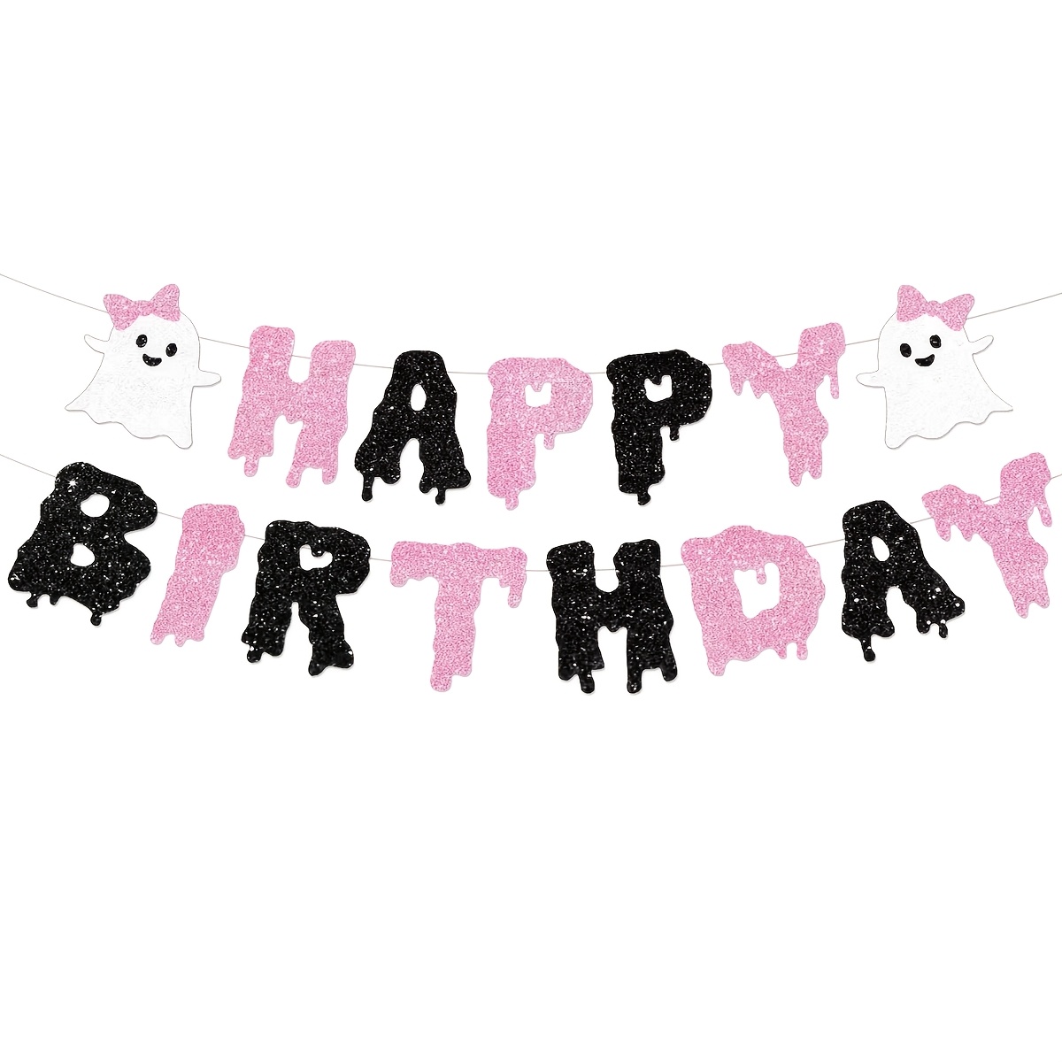 TEMU Bannière Joyeux Anniversaire Halloween Noire et Rose, Bannière d'Anniversaire pour Décorations de Fête d'Anniversaire d'Halloween