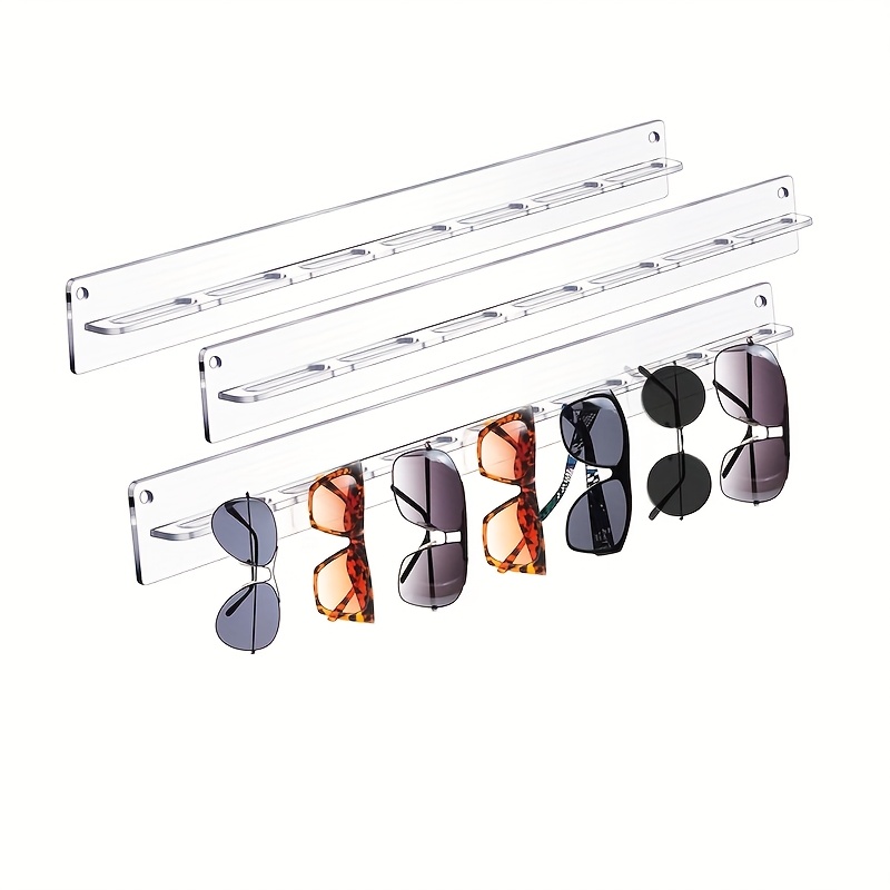 3pcs Clear Acrylic Wall-mounted Eyeglass Display Racks - Space- Organizer With Adjustable Hooks For Glasses, Jewelry & Accessories, , Holds Multiple Stylish Pieces, | Sleek Construction