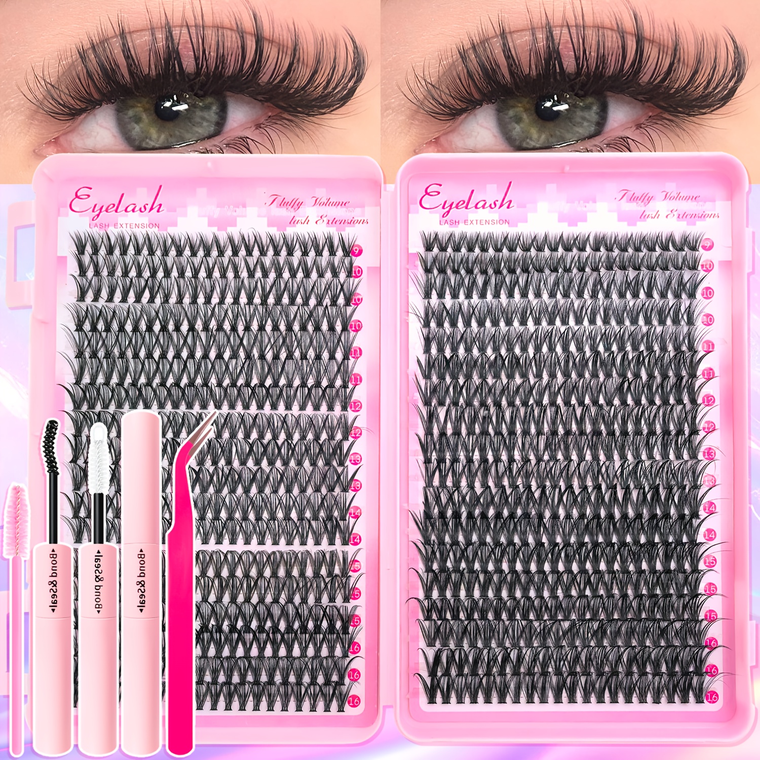 720/200pcs Eyelash Extension Kit Fluffy Eyelash Extension Kit With Lash And Seal Lash Tweezers Clusters Lash Extensions Kit Wispy Individual Lashes D Lash Extension (30d 40d 80d 100d Mixed, 9-16mm