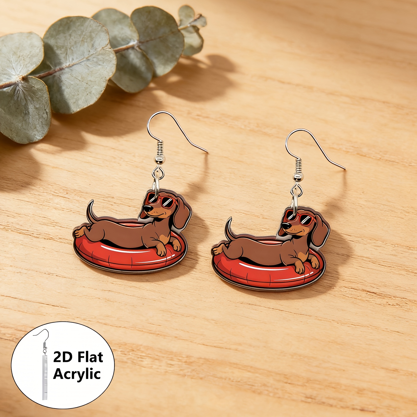Watercolor Summer Swim Ring Dachshund Acrylic Earrings