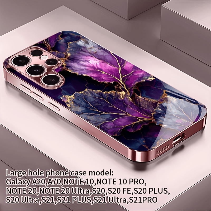 TEMU Phone Case - Decorative Wallpaper [electroplated Tempered Glass ] Full-coverage Anti-drop Phone Case With Electroplated Frame, Compatible With