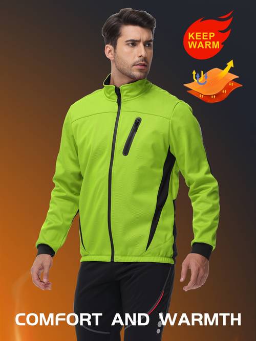 mens autumn winter softshell warm cycling jacket sweat wicking zip up sweatshirt and reflective strip suitable for cycling road cycling outdoor sports