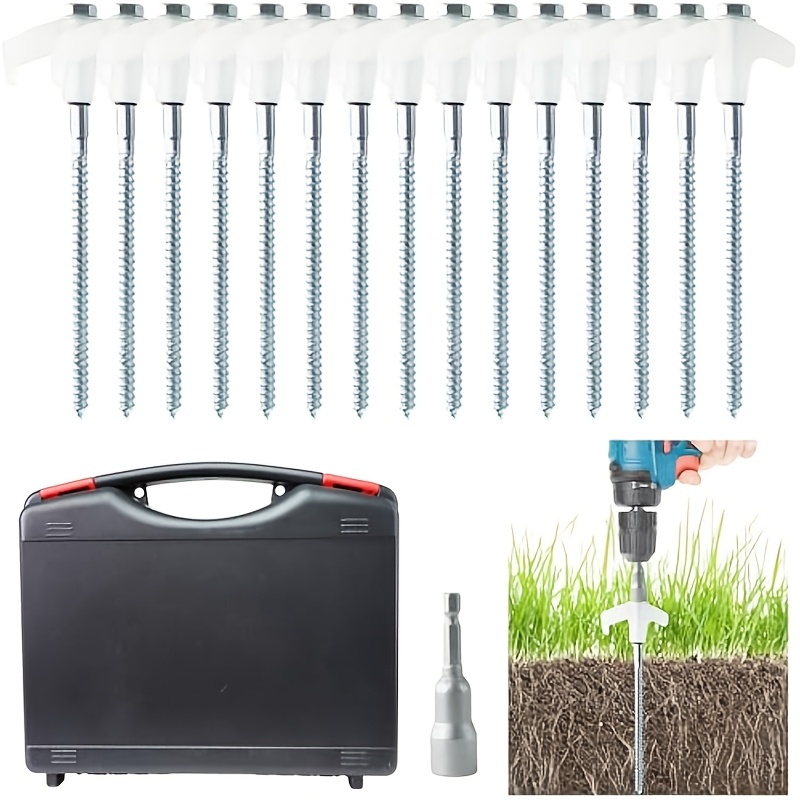 E-shop 15 Stahl Zelt Heringe mit Adaptern, geeignet für Schraubendreher, Camping Fels Heringe und Outdoor Schrauben für harten Boden und Holz (15 Stück
